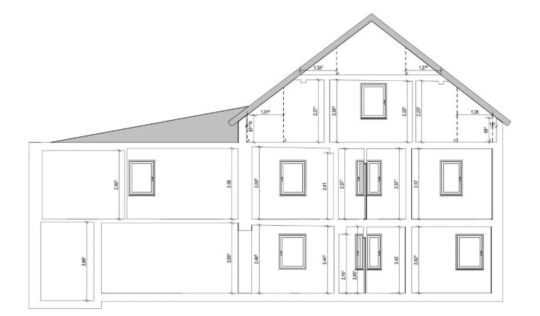 Gebäudeschnitt mit Raumhöhen, abgeleitet aus dem BIM-Modell