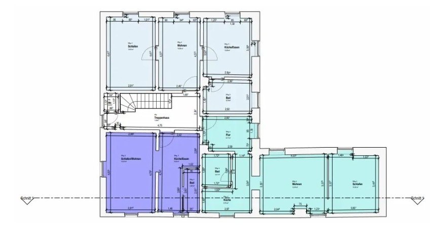 Bestandsgrundriss im Maßstab 1:100 mit Raumflächen, abgeleitet aus dem BIM-Modell