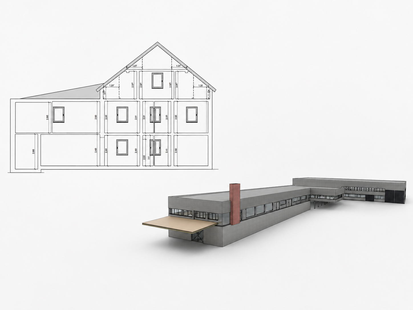 CAD-Schnitt und BIM-Modell als Visualisierung der ViDraw Partnerleistung